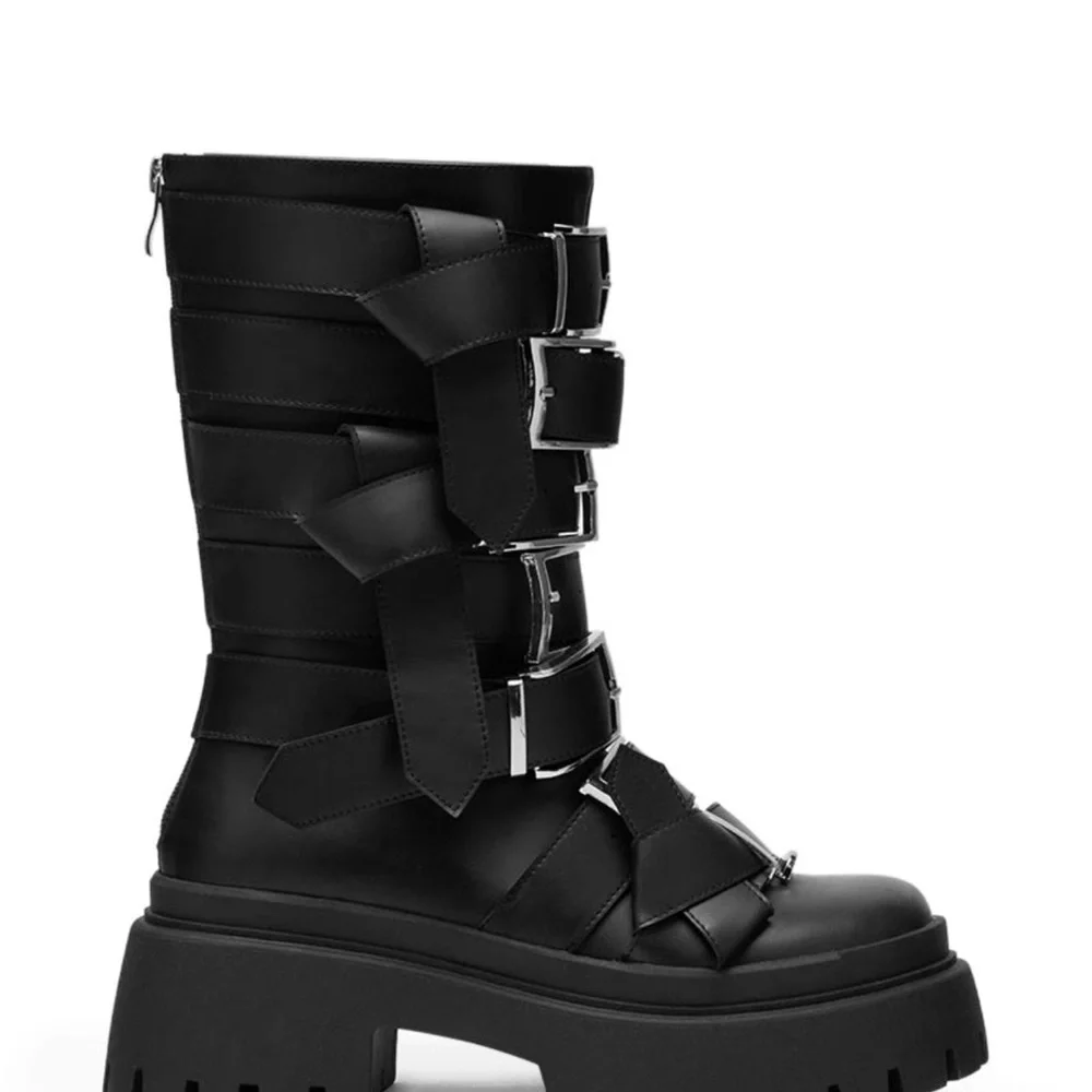 AKIRA Black Multi-Buckle Combat Boots - Picture 4 of 6